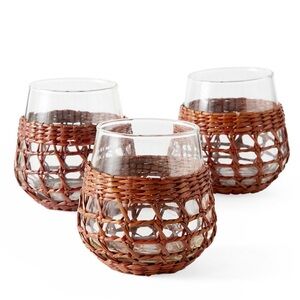 NWT New with Tags Serena and Lily Set of 4 Seagrass Wrapped Wine Glasses